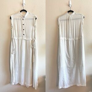 Malia Mills White Gray Polka Dot Midi Dress Pockets Belted Womens Size 6